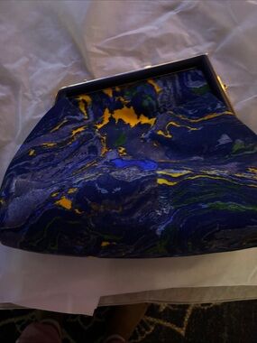 Navy Marbled clutch/ shoulder Bag with royal blue and gold Accents